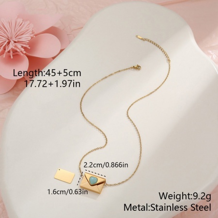 Picture of Wholesale Envelope Heart Customize Engraving Supported Pendant Charm Necklace, 18K Gold Plated 304 Stainless Steel Link Cable Chain, Women's Eco-friendly PVD Creative Stylish Valentine's Day Jewelry For Retailer, 45cm(17.7") + 5cm(2") long, 1 Piece