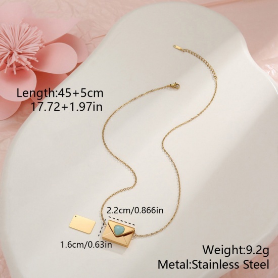 Picture of Wholesale Envelope Heart Customize Engraving Supported Pendant Charm Necklace, 18K Gold Plated 304 Stainless Steel Link Cable Chain, Women's Eco-friendly PVD Creative Stylish Valentine's Day Jewelry For Retailer, 45cm(17.7") + 5cm(2") long, 1 Piece