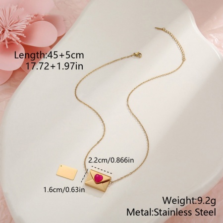 Picture of Wholesale Envelope Heart Customize Engraving Supported Pendant Charm Necklace, 18K Gold Plated 304 Stainless Steel Link Cable Chain, Women's Eco-friendly PVD Creative Stylish Valentine's Day Jewelry For Retailer, 45cm(17.7") + 5cm(2") long, 1 Piece