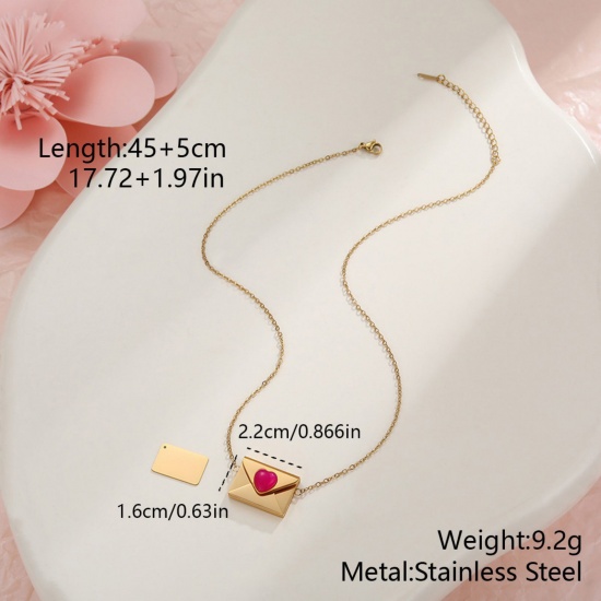 Picture of Wholesale Envelope Heart Customize Engraving Supported Pendant Charm Necklace, 18K Gold Plated 304 Stainless Steel Link Cable Chain, Women's Eco-friendly PVD Creative Stylish Valentine's Day Jewelry For Retailer, 45cm(17.7") + 5cm(2") long, 1 Piece