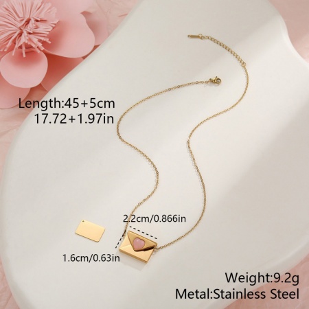 Picture of Wholesale Envelope Heart Customize Engraving Supported Pendant Charm Necklace, 18K Gold Plated 304 Stainless Steel Link Cable Chain, Women's Eco-friendly PVD Creative Stylish Valentine's Day Jewelry For Retailer, 45cm(17.7") + 5cm(2") long, 1 Piece