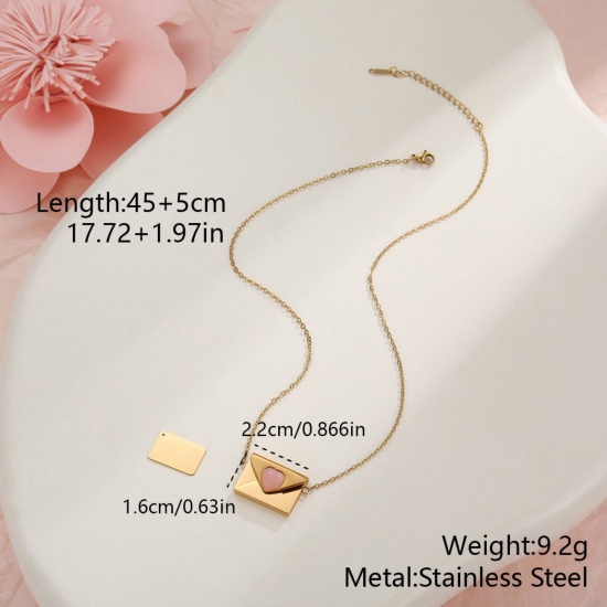 Picture of Wholesale Envelope Heart Customize Engraving Supported Pendant Charm Necklace, 18K Gold Plated 304 Stainless Steel Link Cable Chain, Women's Eco-friendly PVD Creative Stylish Valentine's Day Jewelry For Retailer, 45cm(17.7") + 5cm(2") long, 1 Piece