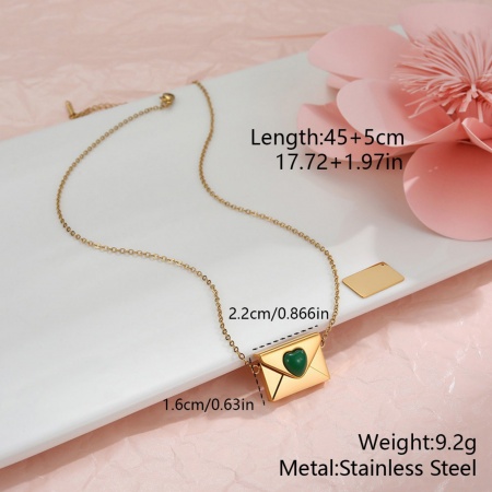 Picture of Wholesale Envelope Heart Customize Engraving Supported Pendant Charm Necklace, 18K Gold Plated 304 Stainless Steel Link Cable Chain, Women's Eco-friendly PVD Creative Stylish Valentine's Day Jewelry For Retailer, 45cm(17.7") + 5cm(2") long, 1 Piece