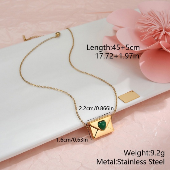 Picture of Wholesale Envelope Heart Customize Engraving Supported Pendant Charm Necklace, 18K Gold Plated 304 Stainless Steel Link Cable Chain, Women's Eco-friendly PVD Creative Stylish Valentine's Day Jewelry For Retailer, 45cm(17.7") + 5cm(2") long, 1 Piece