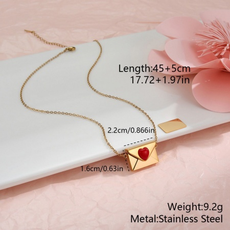 Picture of Wholesale Envelope Heart Customize Engraving Supported Pendant Charm Necklace, 18K Gold Plated 304 Stainless Steel Link Cable Chain, Women's Eco-friendly PVD Creative Stylish Valentine's Day Jewelry For Retailer, 45cm(17.7") + 5cm(2") long, 1 Piece