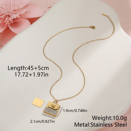 Picture of Wholesale Envelope Heart Customize Engraving Supported Pendant Charm Necklace, 18K Gold Plated 304 Stainless Steel Link Cable Chain, Women's Eco-friendly PVD Creative Stylish Valentine's Day Jewelry For Retailer, 45cm(17.7") + 5cm(2") long, 1 Piece