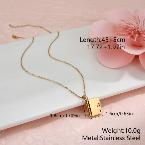 Picture of Wholesale Envelope Heart Customize Engraving Supported Pendant Charm Necklace, 18K Gold Plated 304 Stainless Steel Link Cable Chain, Women's Eco-friendly PVD Creative Stylish Valentine's Day Jewelry For Retailer, 45cm(17.7") + 5cm(2") long, 1 Piece