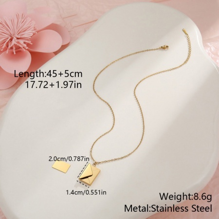 Picture of Wholesale Envelope Heart Customize Engraving Supported Pendant Charm Necklace, 18K Gold Plated 304 Stainless Steel Link Cable Chain, Women's Eco-friendly PVD Creative Stylish Valentine's Day Jewelry For Retailer, 45cm(17.7") + 5cm(2") long, 1 Piece