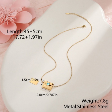 Picture of Wholesale Envelope Heart Customize Engraving Supported Pendant Charm Necklace, 18K Gold Plated 304 Stainless Steel Link Cable Chain, Women's Eco-friendly PVD Creative Stylish Valentine's Day Jewelry For Retailer, 45cm(17.7") + 5cm(2") long, 1 Piece