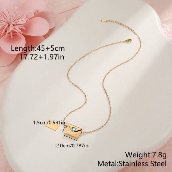 Picture of Wholesale Envelope Heart Customize Engraving Supported Pendant Charm Necklace, 18K Gold Plated 304 Stainless Steel Link Cable Chain, Women's Eco-friendly PVD Creative Stylish Valentine's Day Jewelry For Retailer, 45cm(17.7") + 5cm(2") long, 1 Piece