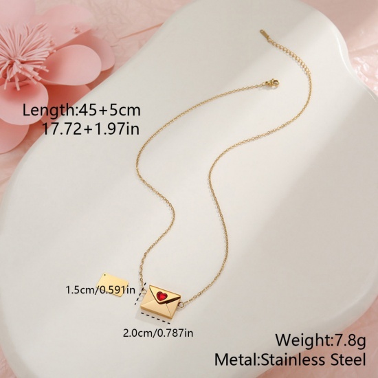 Picture of Wholesale Envelope Heart Customize Engraving Supported Pendant Charm Necklace, 18K Gold Plated 304 Stainless Steel Link Cable Chain, Women's Eco-friendly PVD Creative Stylish Valentine's Day Jewelry For Retailer, 45cm(17.7") + 5cm(2") long, 1 Piece