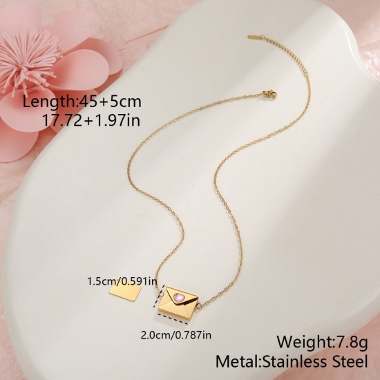 Picture of Wholesale Envelope Heart Customize Engraving Supported Pendant Charm Necklace, 18K Gold Plated 304 Stainless Steel Link Cable Chain, Women's Eco-friendly PVD Creative Stylish Valentine's Day Jewelry For Retailer, 45cm(17.7") + 5cm(2") long, 1 Piece