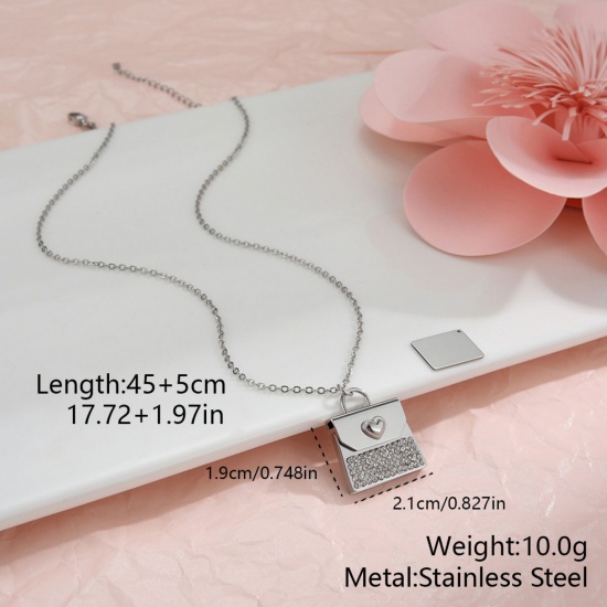 Picture of Wholesale Envelope Heart Customize Engraving Supported Pendant Charm Necklace, Silver Tone 304 Stainless Steel Link Cable Chain, Women's Eco-friendly Creative Stylish Valentine's Day Jewelry For Retailer, 45cm(17.7") + 5cm(2") long, 1 Piece