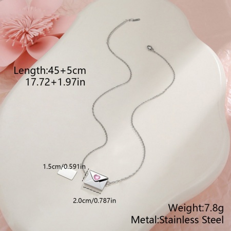 Picture of Wholesale Envelope Heart Customize Engraving Supported Pendant Charm Necklace, Silver Tone 304 Stainless Steel Link Cable Chain, Women's Eco-friendly Creative Stylish Valentine's Day Jewelry For Retailer, 45cm(17.7") + 5cm(2") long, 1 Piece