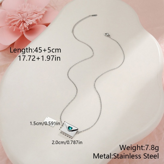 Picture of Wholesale Envelope Heart Customize Engraving Supported Pendant Charm Necklace, Silver Tone 304 Stainless Steel Link Cable Chain, Women's Eco-friendly Creative Stylish Valentine's Day Jewelry For Retailer, 45cm(17.7") + 5cm(2") long, 1 Piece