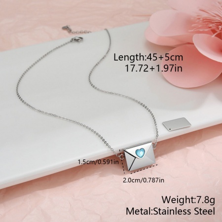 Picture of Wholesale Envelope Heart Customize Engraving Supported Pendant Charm Necklace, Silver Tone 304 Stainless Steel Link Cable Chain, Women's Eco-friendly Creative Stylish Valentine's Day Jewelry For Retailer, 45cm(17.7") + 5cm(2") long, 1 Piece