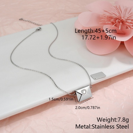 Picture of Wholesale Envelope Heart Customize Engraving Supported Pendant Charm Necklace, Silver Tone 304 Stainless Steel Link Cable Chain, Women's Eco-friendly Creative Stylish Valentine's Day Jewelry For Retailer, 45cm(17.7") + 5cm(2") long, 1 Piece