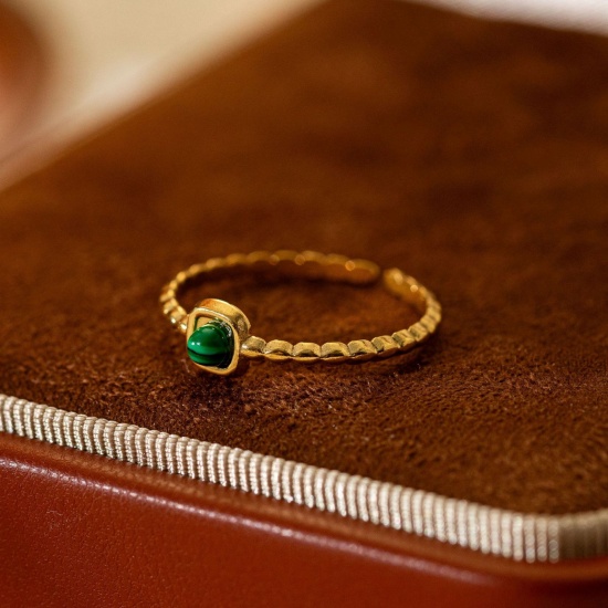 Picture of Wholesale Women's Gift Green Open Adjustable Rings, 18K Gold Plated 304 Stainless Steel & Gemstone, Eco-friendly Stylish Dainty Jewelry Supply 20mm(US Size 10.25), 1 Piece