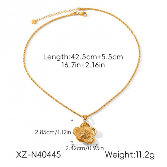 Picture of Wholesale Flower Pendant Charm Necklace, 18K Gold Plated 304 Stainless Steel Women's Eco-friendly PVD Vacuum Plating Ins Style Dainty Gift Jewelry For Retailer 42.5cm(16.7") + 5.5cm(2.2") long, 1 Piece