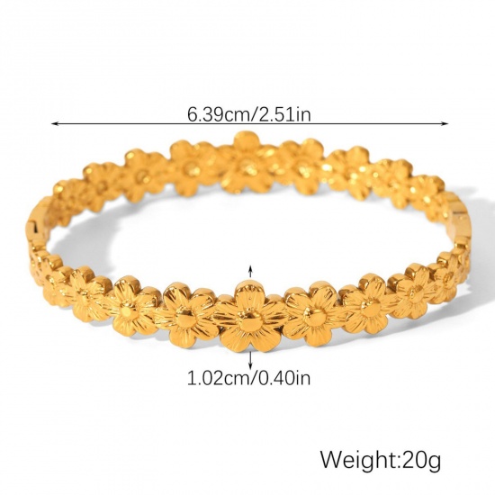 Picture of Wholesale Flower Bangles Bracelets, 18K Gold Plated 304 Stainless Steel Women's Eco-friendly PVD Vacuum Plating Ins Style Dainty Gift Jewelry For Retailer 6.4cm Dia., 1 Piece