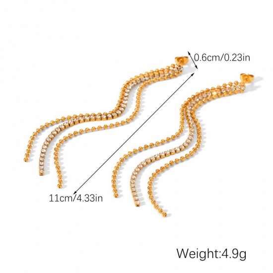 Picture of Wholesale Tassel Earrings, 18K Gold Plated 304 Stainless Steel Women's Eco-friendly PVD Vacuum Plating Ins Style Dainty Gift Jewelry For Retailer 11cm, 1 Pair