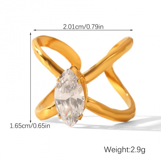 Immagine di All'Ingrosso Donne Regalo Trasparente Circonio Cubico Anello, Placcato Oro 18K 304 Acciaio Inossidabile, Placcatura Sottovuoto PVD Ecologica Elegante Elegante Fornitura di Gioielli 20.1mm (taglia di US: 10.25), 1 Pz