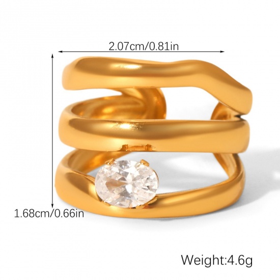 Immagine di All'Ingrosso Donne Regalo Trasparente Circonio Cubico Anello, Placcato Oro 18K 304 Acciaio Inossidabile, Placcatura Sottovuoto PVD Ecologica Elegante Elegante Fornitura di Gioielli 20.7mm(taglia di US: 11), 1 Pz