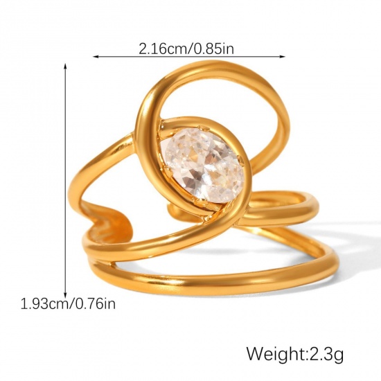 Immagine di All'Ingrosso Donne Regalo Trasparente Circonio Cubico Anello, Placcato Oro 18K 304 Acciaio Inossidabile, Placcatura Sottovuoto PVD Ecologica Elegante Elegante Fornitura di Gioielli 21.5mm(taglia di US: 12), 1 Pz
