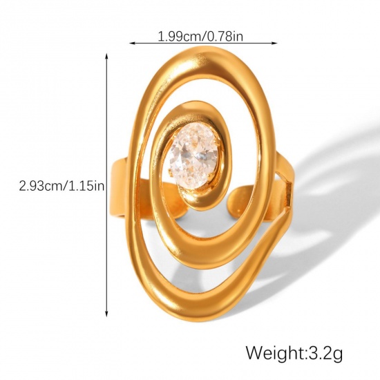 Immagine di All'Ingrosso Donne Regalo Trasparente Circonio Cubico Anello, Placcato Oro 18K 304 Acciaio Inossidabile, Placcatura Sottovuoto PVD Ecologica Elegante Elegante Fornitura di Gioielli 19.9mm (taglia di US: 10), 1 Pz