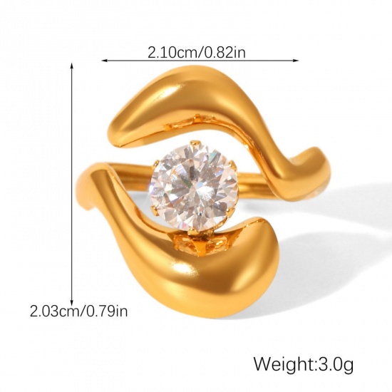 Immagine di All'Ingrosso Donne Regalo Trasparente Circonio Cubico Anello, Placcato Oro 18K 304 Acciaio Inossidabile, Placcatura Sottovuoto PVD Ecologica Elegante Elegante Fornitura di Gioielli 21mm (taglia di US: 11.5), 1 Pz