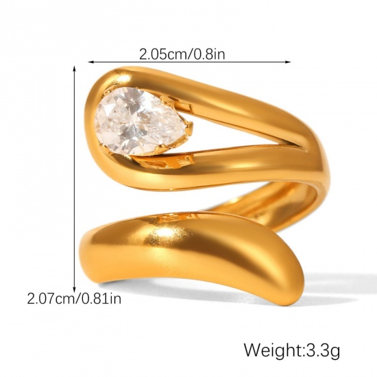 Immagine di All'Ingrosso Donne Regalo Trasparente Circonio Cubico Anello, Placcato Oro 18K 304 Acciaio Inossidabile, Placcatura Sottovuoto PVD Ecologica Elegante Elegante Fornitura di Gioielli 20.5mm (taglia di US: 10.75), 1 Pz