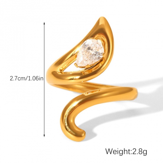 Immagine di All'Ingrosso Donne Regalo Trasparente Circonio Cubico Anello, Placcato Oro 18K 304 Acciaio Inossidabile, Placcatura Sottovuoto PVD Ecologica Elegante Elegante Fornitura di Gioielli 1 Pz