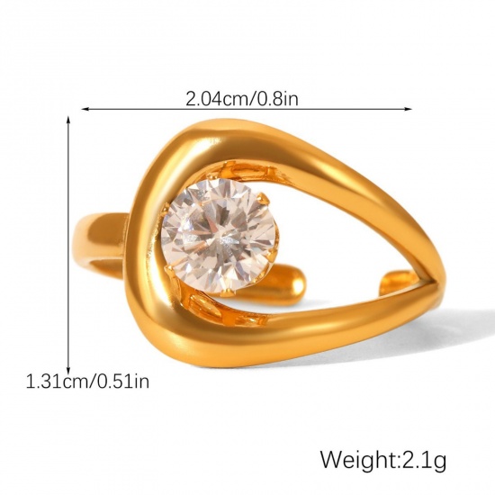 Immagine di All'Ingrosso Donne Regalo Trasparente Circonio Cubico Anello, Placcato Oro 18K 304 Acciaio Inossidabile, Placcatura Sottovuoto PVD Ecologica Elegante Elegante Fornitura di Gioielli 1 Pz
