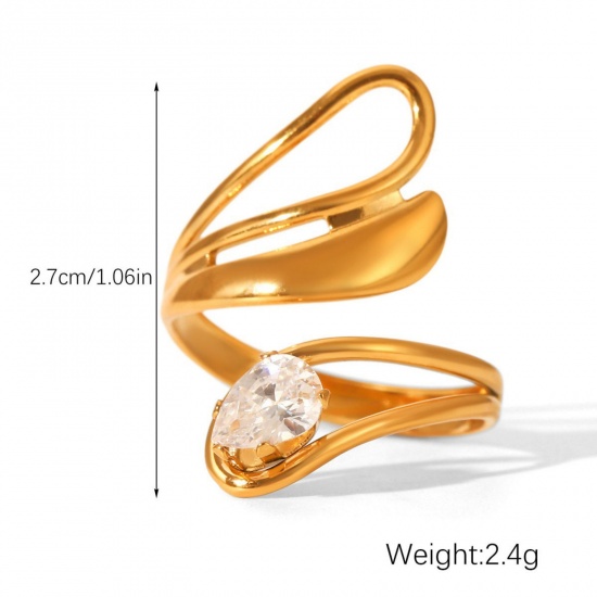Immagine di All'Ingrosso Donne Regalo Trasparente Circonio Cubico Anello, Placcato Oro 18K 304 Acciaio Inossidabile, Placcatura Sottovuoto PVD Ecologica Elegante Elegante Fornitura di Gioielli 1 Pz
