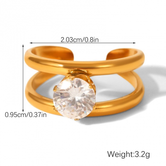 Immagine di All'Ingrosso Donne Regalo Trasparente Circonio Cubico Anello, Placcato Oro 18K 304 Acciaio Inossidabile, Placcatura Sottovuoto PVD Ecologica Elegante Elegante Fornitura di Gioielli 20.3mm (taglia di US: 10.5), 1 Pz