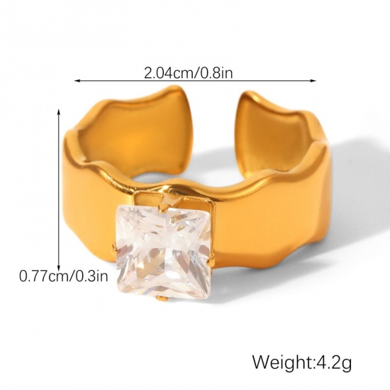Immagine di All'Ingrosso Donne Regalo Trasparente Circonio Cubico Anello, Placcato Oro 18K 304 Acciaio Inossidabile, Placcatura Sottovuoto PVD Ecologica Elegante Elegante Fornitura di Gioielli 1 Pz