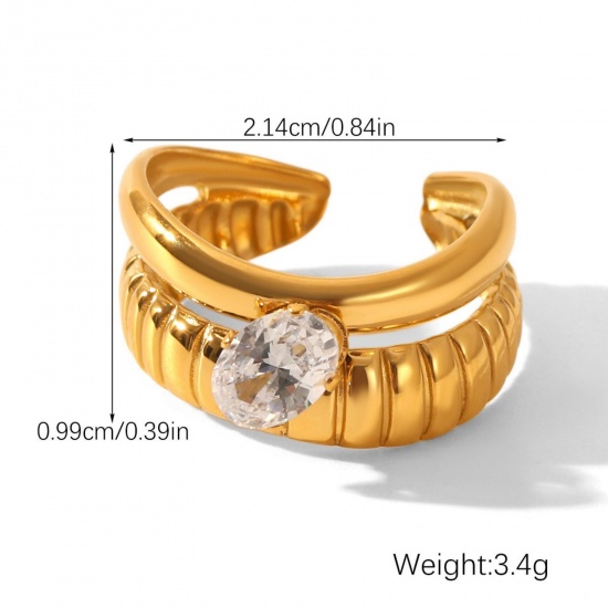 Immagine di All'Ingrosso Donne Regalo Trasparente Circonio Cubico Anello, Placcato Oro 18K 304 Acciaio Inossidabile, Placcatura Sottovuoto PVD Ecologica Elegante Elegante Fornitura di Gioielli 21.4mm (taglia di US: 12), 1 Pz