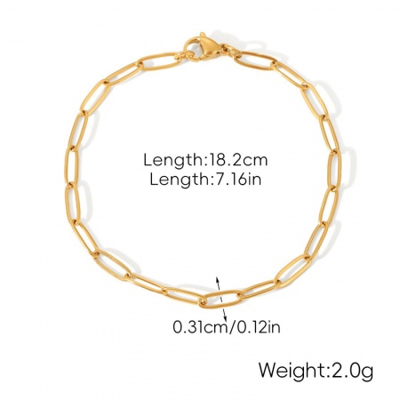Immagine di All'Ingrosso 304 Acciaio Inossidabile Catena a Graffetta Braccialetti, Placcato Oro 18K Placcatura Sottovuoto PVD Ecologica, Donne Stile Ins Retrò Regalo Fornitura di Gioielli 18.2cm Lunghezza, 1 Pz