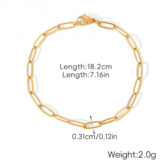 Immagine di All'Ingrosso 304 Acciaio Inossidabile Catena a Graffetta Braccialetti, Placcato Oro 18K Placcatura Sottovuoto PVD Ecologica, Donne Stile Ins Retrò Regalo Fornitura di Gioielli 18.2cm Lunghezza, 1 Pz