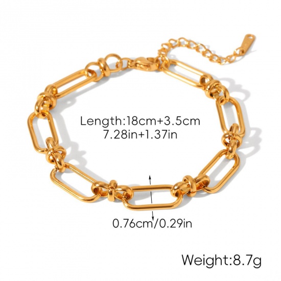 Immagine di All'Ingrosso 304 Acciaio Inossidabile Catena a Maglia Fatta a Mano Braccialetti, Placcato Oro 18K Placcatura Sottovuoto PVD Ecologica, Donne Stile Ins Retrò Regalo Fornitura di Gioielli 18cm Lunghezza, 1 Pz