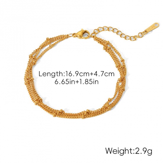 Immagine di All'Ingrosso 304 Acciaio Inossidabile Catena del Barbazzale Bracciale Multistrato a Strati, Placcato Oro 18K Placcatura Sottovuoto PVD Ecologica, Donne Stile Ins Retrò Regalo Fornitura di Gioielli 16.9cm Lunghezza, 1 Pz