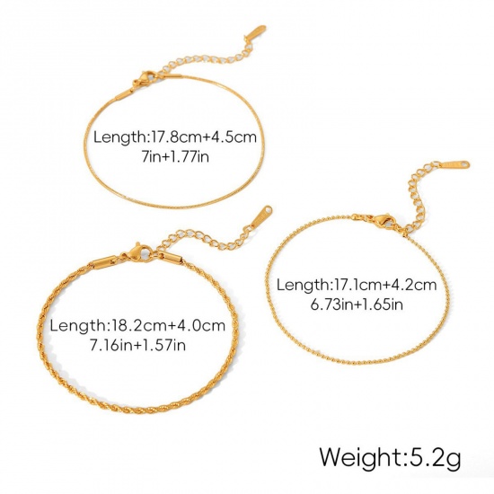 Immagine di All'Ingrosso 304 Acciaio Inossidabile Catena Braccialetti, Placcato Oro 18K Placcatura Sottovuoto PVD Ecologica, Donne Stile Ins Retrò Regalo Fornitura di Gioielli 1 Serie ( 3 Pz/Serie)
