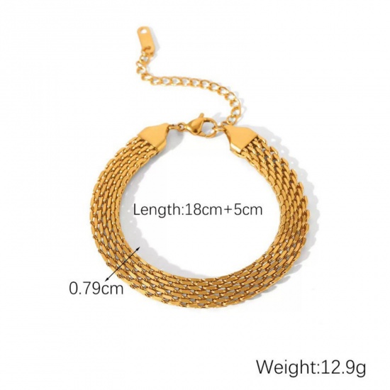 Immagine di All'Ingrosso 304 Acciaio Inossidabile Catena Braccialetti, Placcato Oro 18K Placcatura Sottovuoto PVD Ecologica, Donne Stile Ins Retrò Regalo Fornitura di Gioielli 18cm Lunghezza, 1 Pz