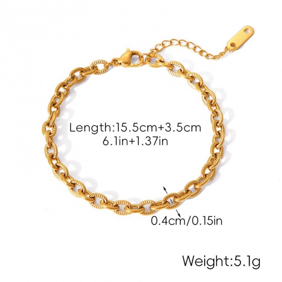 Immagine di All'Ingrosso 304 Acciaio Inossidabile Catena a Cavo Braccialetti, Placcato Oro 18K Placcatura Sottovuoto PVD Ecologica, Donne Stile Ins Retrò Regalo Fornitura di Gioielli 15.5cm Lunghezza, 1 Pz