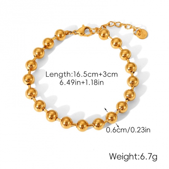 Immagine di All'Ingrosso 304 Acciaio Inossidabile Catena a Pallini Braccialetti, Placcato Oro 18K Placcatura Sottovuoto PVD Ecologica, Donne Stile Ins Retrò Regalo Fornitura di Gioielli 16.5cm Lunghezza, 1 Pz