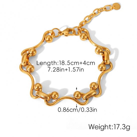 Immagine di All'Ingrosso 304 Acciaio Inossidabile Catena a Maglia Fatta a Mano Braccialetti, Placcato Oro 18K Placcatura Sottovuoto PVD Ecologica, Donne Stile Ins Retrò Regalo Fornitura di Gioielli 18.5cm Lunghezza, 1 Pz