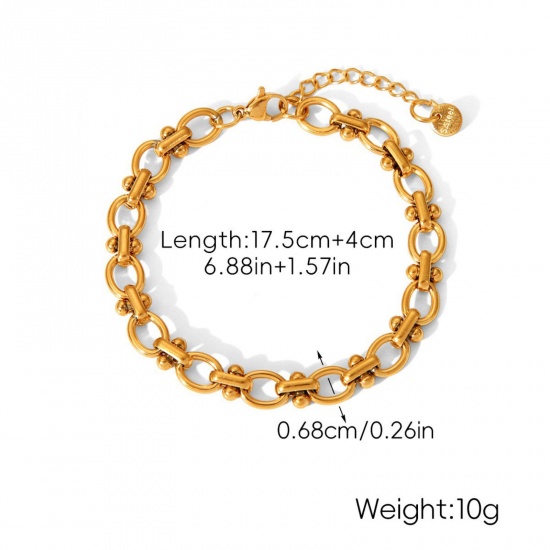 Immagine di All'Ingrosso 304 Acciaio Inossidabile Catena a Maglia Fatta a Mano Braccialetti, Placcato Oro 18K Placcatura Sottovuoto PVD Ecologica, Donne Stile Ins Retrò Regalo Fornitura di Gioielli 17.5cm Lunghezza, 1 Pz