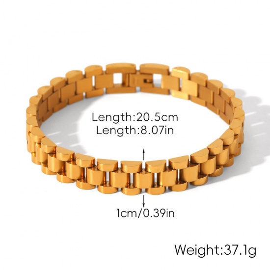 Immagine di All'Ingrosso 304 Acciaio Inossidabile Catena a Maglia Fatta a Mano Braccialetti, Placcato Oro 18K Placcatura Sottovuoto PVD Ecologica, Donne Stile Ins Retrò Regalo Fornitura di Gioielli 20.5cm Lunghezza, 1 Pz