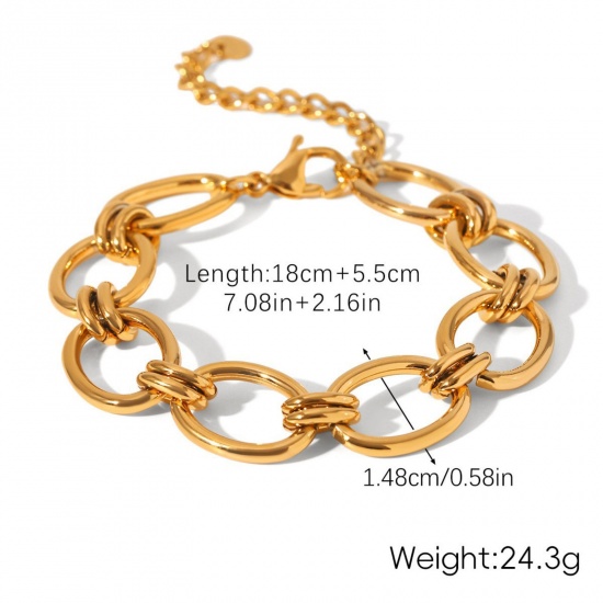 Immagine di All'Ingrosso 304 Acciaio Inossidabile Catena a Maglia Fatta a Mano Braccialetti, Placcato Oro 18K Placcatura Sottovuoto PVD Ecologica, Donne Stile Ins Retrò Regalo Fornitura di Gioielli 18cm Lunghezza, 1 Pz