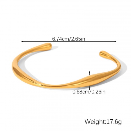 Picture of Wholesale 304 Stainless Steel Open Cuff Bangles Bracelets, 18K Gold Plated Eco-friendly PVD Vacuum Plating, Women's Stylish Simple & Casual Gift Jewelry Supply, 6.7cm Dia., 1 Piece